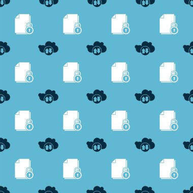 Bulut indirme, yükleme ve belgeyi ayarla ve kusursuz desene kilitlen. Vektör.