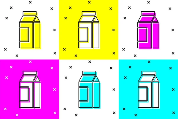 Set Papier Paket Für Milch Symbol Isoliert Auf Farbigem Hintergrund — Stockvektor