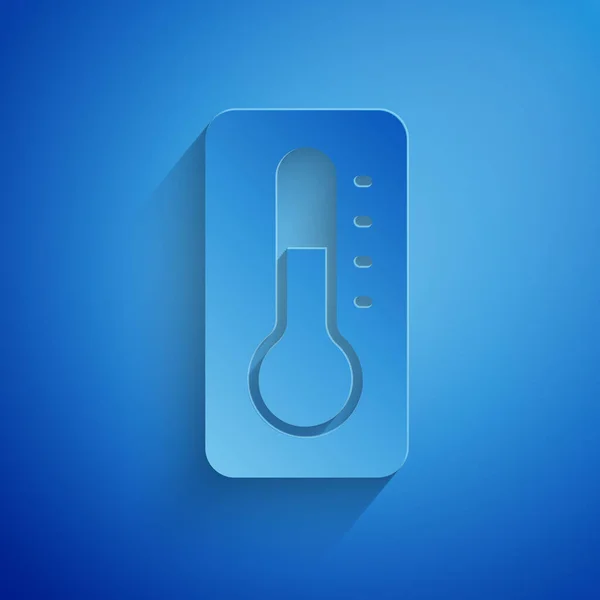 Taglio Carta Termometro Medico Icona Visita Medica Isolato Sfondo Blu — Vettoriale Stock