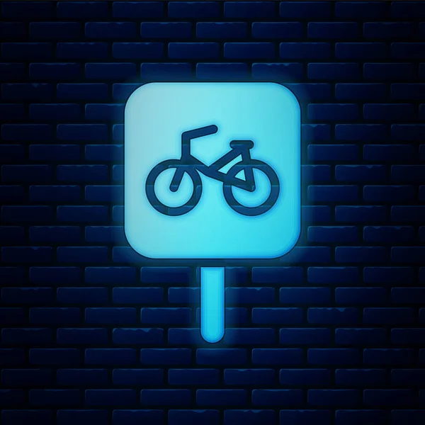 Leuchtendes Neonfarbenes Fahrrad Abstellsymbol Isoliert Auf Backsteinwand Hintergrund Vektor — Stockvektor
