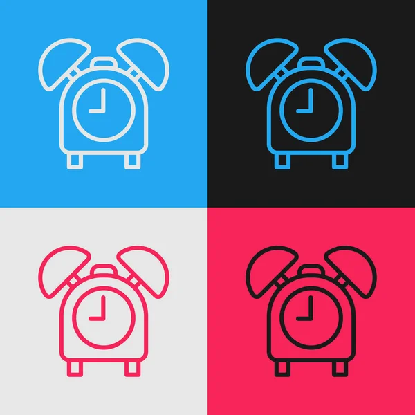 Pop Art Line Icono Reloj Despertador Aislado Sobre Fondo Color — Vector de stock