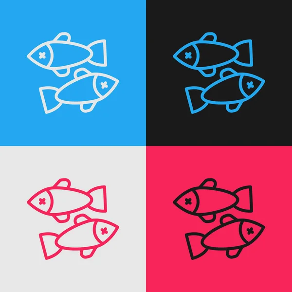 Pop Art Γραμμή Νεκρά Ψάρια Εικονίδιο Απομονώνονται Φόντο Χρώμα Διάνυσμα — Διανυσματικό Αρχείο