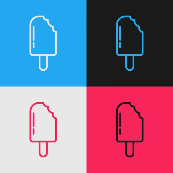 Поп Арт Линии Мороженое Значок Изолирован Цветном Фоне Милый Символ — стоковый вектор