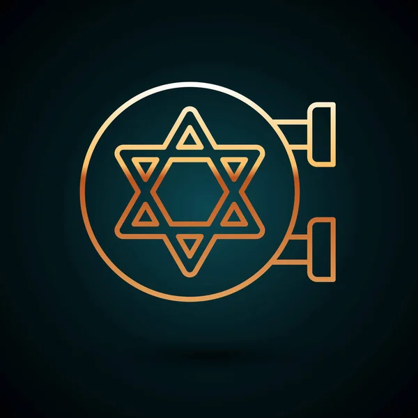 Gold Line Jewish Synagogue Building Jewish Temple Icon Isolated Dark — Stock Vector