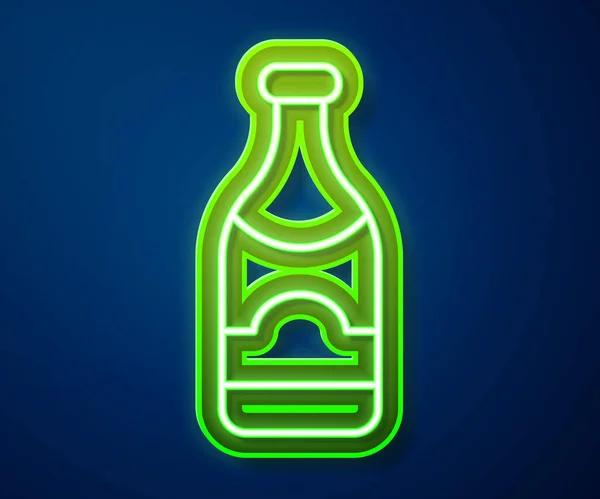 Glowing Neon Line Champagne Bottle Icon Isolated Blue Background Merry — Stock Vector