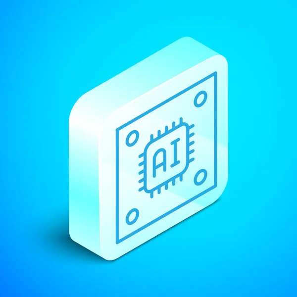 Isometric Line Computer Processor Microcircuits Cpu Icon Isolated Blue Background — Stock Vector