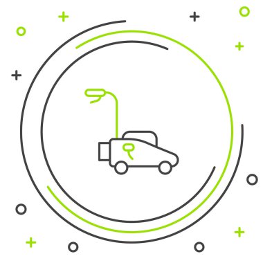 Çizgi çim biçme makinesi simgesi beyaz arkaplanda izole edildi. Çim biçme makinesi çim biçiyor. Renkli taslak konsepti. Vektör.