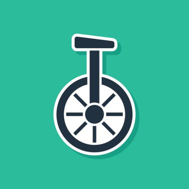 Mavi Tek tekerlekli bisiklet ya da yeşil arka planda izole edilmiş bir bisiklet ikonu. Tekerlekli bisiklet. Vektör.