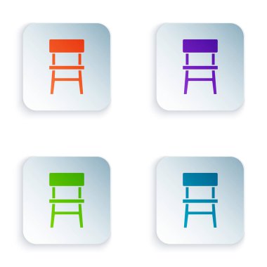 Beyaz arkaplanda izole edilmiş renkli sandalye simgesi. Kare düğmelere renkli simgeleri yerleştir. Vektör.