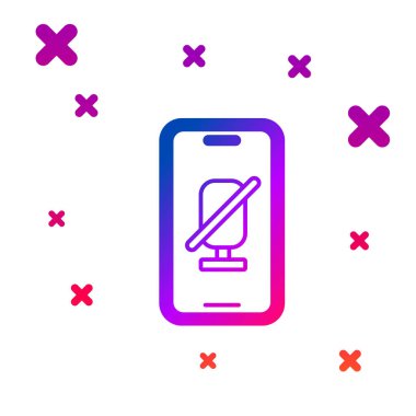 Cep telefonu simgesindeki renk dilsiz mikrofon beyaz arkaplanda izole edildi. Mikrofon sesi kapatıldı. Kademeli rastgele dinamik şekiller. Vektör.