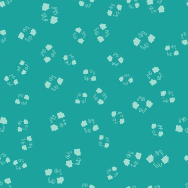 Yeşil Çevrimiçi çalışan simge yeşil arka planda izole edilmiş pürüzsüz desen. Evinde dizüstü bilgisayarla çalışan serbest çalışan bir adam. Uzaktan kumanda. Mesafeli iş kavramı. Vektör.