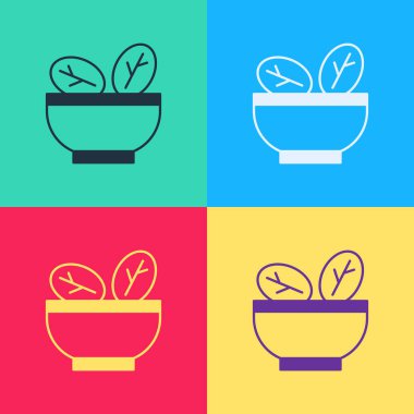 Arka planda izole edilmiş kase ikonunda Pop Art Salad. Taze sebze salatası. Sağlıklı beslenme. Vektör.