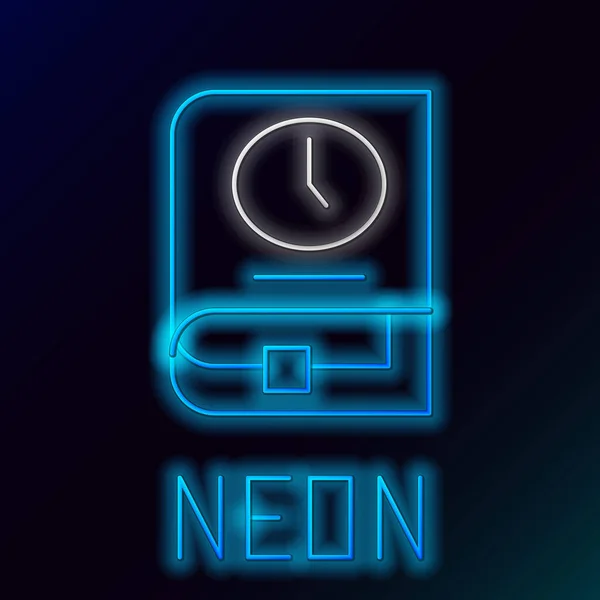 Glödande Neon Line Dags För Bok Ikon Isolerad Svart Bakgrund — Stock vektor