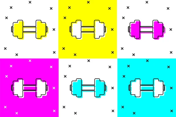 Установите Значок Dumbbell Изолированным Цветном Фоне Икона Поднятия Мышц Фитнес — стоковый вектор