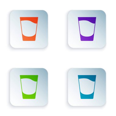 Beyaz arkaplanda izole edilmiş renkli cam ikonu. Kare düğmelere renkli simgeleri yerleştir. Vektör.