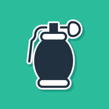 Mavi El bombası ikonu yeşil arka planda izole edildi. Bomba patlaması. Vektör.