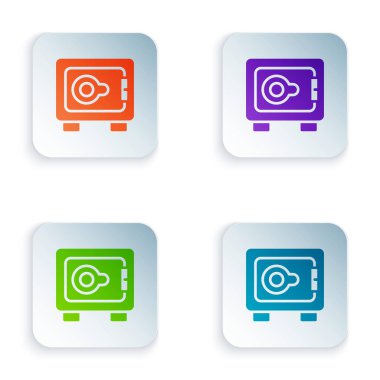 Renk Güvenliği simgesi beyaz arkaplanda izole edildi. Kapı, şifreli bir banka kasası. Güvenilir Veri Koruma. Kare düğmelere renkli simgeleri yerleştir. Vektör.