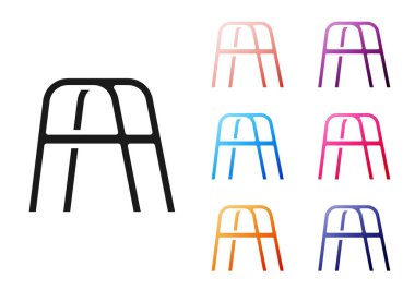 Siyah Walker engelli kişi simgesi için beyaz arkaplanda izole edildi. Simgeleri renklendirin. Vektör.