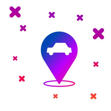 Araç servisi simgesinin bulunduğu renk konumu beyaz arkaplanda izole edildi. Otomobil tamircisi. Tamirci oto tamircisi. Kademeli rastgele dinamik şekiller. Vektör.