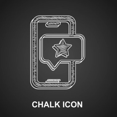 Teftiş derecelendirme simgesi siyah arkaplanda izole edilmiş tebeşir cep telefonu. Tanıklık mesajları, bildirimler, geri bildirimler. Vektör.