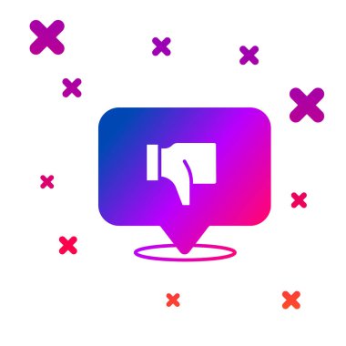 Beyaz arkaplanda izole edilmiş konuşma baloncuğu simgesindeki renk sevmeme. Kademeli rastgele dinamik şekiller. Vektör.