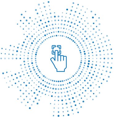 Mavi çizgi parmak izi simgesi beyaz arkaplanda izole edildi. Kimlik uygulaması simgesi. Kimlik işareti. Kimliğe dokun. Soyut çember rastgele noktalar. Vektör.