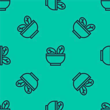 Kase ikonunda mavi çizgili salata yeşil arka planda izole edilmiş pürüzsüz desen. Taze sebze salatası. Sağlıklı beslenme. Vektör.