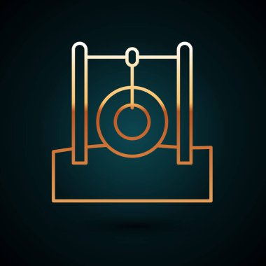 İp üzerinde asılı altın çizgili araba lastiği koyu mavi arka planda izole edilmiş. Lastik ipli oyun alanı ekipmanları. Vektör.