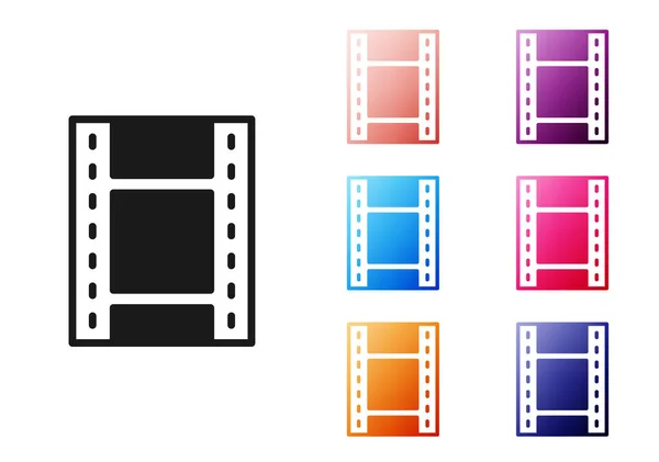 黑色播放视频图标隔离在白色背景 电影条状标志 设置彩色图标 — 图库矢量图片