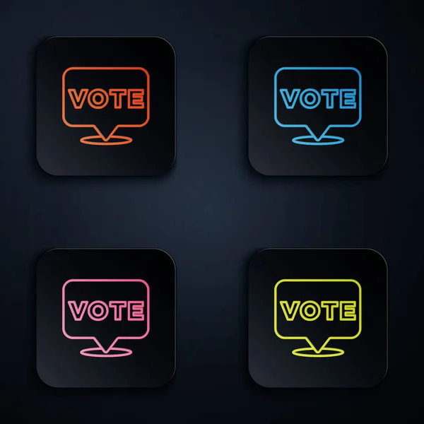 Linea Neon Colore Icona Voto Isolato Sfondo Nero Impostare Icone — Vettoriale Stock