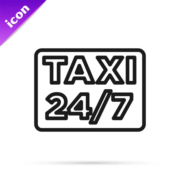 Línea Negra Puntero Mapa Con Icono Taxi Aislado Sobre Fondo — Archivo Imágenes Vectoriales