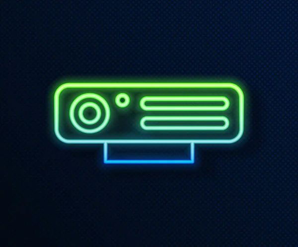 Leuchtendes Neonliniges Web Kamera Symbol Isoliert Auf Blauem Hintergrund Chat — Stockvektor