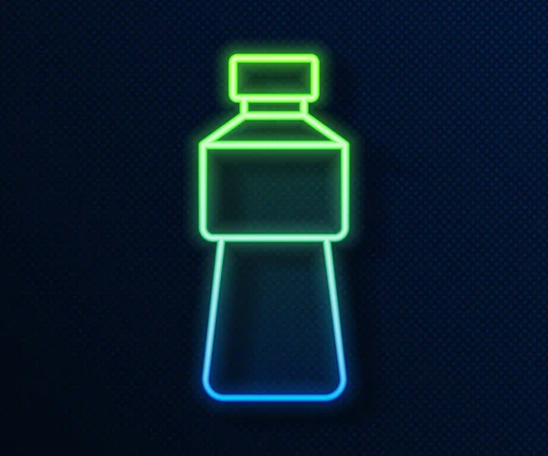 Línea Neón Brillante Icono Botella Agua Aislado Sobre Fondo Azul — Vector de stock