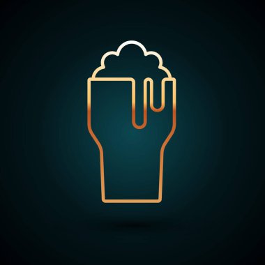 Koyu mavi arka planda izole edilmiş altın çizgili bira ikonu. Vektör.