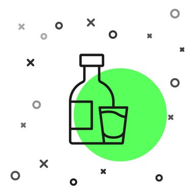 Beyaz arka planda izole edilmiş cam ikonlu siyah şişe votka. Vektör.