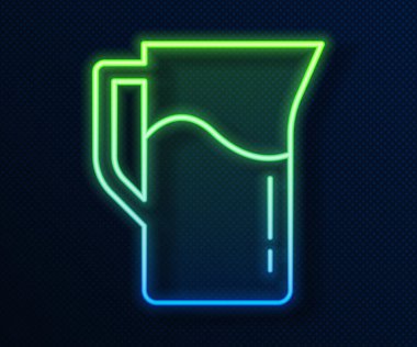 Parlayan neon hattı sürahi ya da sürahi ikonu mavi arkaplanda izole edildi. Vektör.