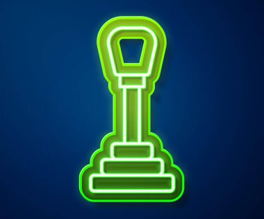 Parlayan neon çizgisi şekil değiştiren simgesi mavi arkaplanda izole edildi. Elle iletim simgesi. Vektör.