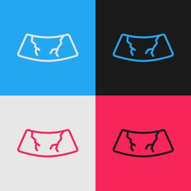 Pop sanat eseri kırık ön cam kırığı renk arka planda izole edilmiş cam ikonu. Vektör.