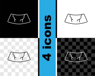 Kırık ön cam kırığı simgesi siyah beyaz, şeffaf arkaplanda izole edilmiş. Vektör.