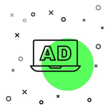 Beyaz arkaplanda siyah çizgi reklam simgesi izole edildi. Pazarlama ve tanıtım süreci kavramı. İlgili reklamlar. Sosyal medya reklamcılığı. Vektör.