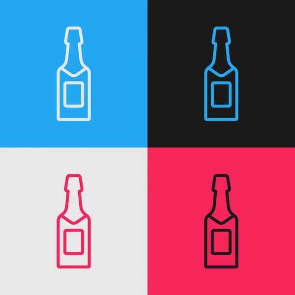 Pop Art Line Icono Botella Champán Aislado Sobre Fondo Color — Archivo Imágenes Vectoriales