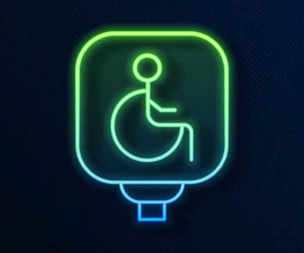 Zářící Neonová Čára Ikona Invalidního Vozíku Pro Invalidy Izolovaná Modrém — Stockový vektor