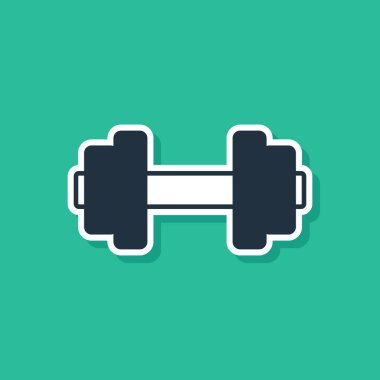 Mavi Dumbbell simgesi yeşil arkaplanda izole edildi. Kas kaldırma ikonu, fitness halteri, spor aletleri, egzersiz yaban domuzu. Vektör.