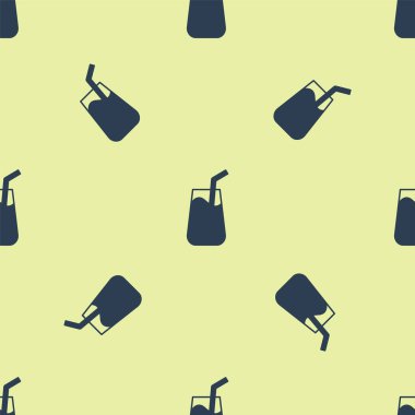 Mavi Kokteyl ve alkol ikonu sarı arka planda izole edilmiş kusursuz desen. Vektör.