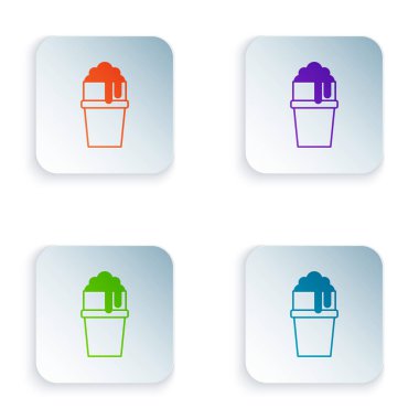 Beyaz arkaplanda izole edilmiş renkli bira ikonu. Kare düğmelere renkli simgeleri yerleştir. Vektör.