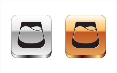 Beyaz arka planda izole edilmiş siyah viski ikonu. Gümüş ve altın kare düğmeler. Vektör.