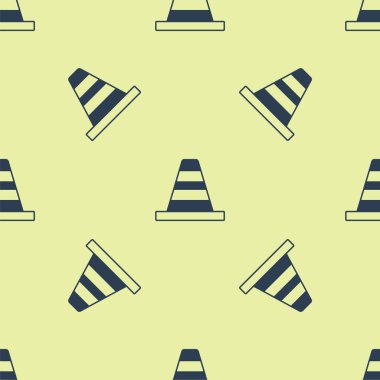 Mavi trafik konisi simgesi sarı arka planda kusursuz desen izole etti. Vektör.