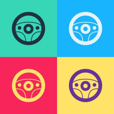 Pop Art Direksiyon simgesi renk arkaplanda izole edildi. Araba tekeri ikonu. Vektör.
