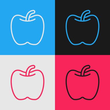 Pop Art Line Apple simgesi renk arkaplanında izole edildi. Fazla kilolu. Sağlıklı diyet menüsü. Fitness diyeti elması. Vektör.