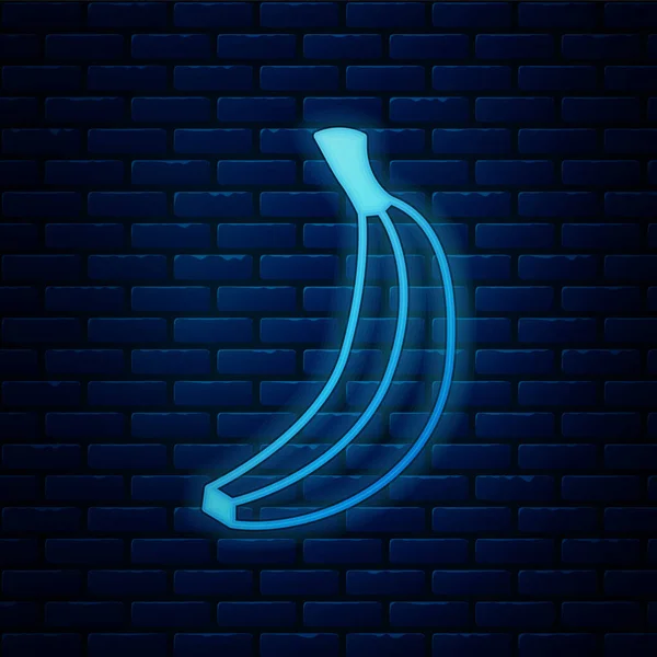 Glowing Neon Banana Icon Isolated Brick Wall Background Vector — Stock Vector